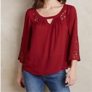 Anthropologie Maeve Teni Blouse Burgundy Cut-Out Size 2